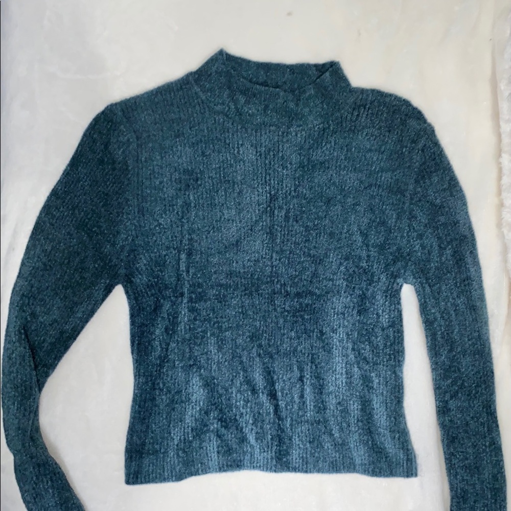 Cropped turtleneck woven dark teal color